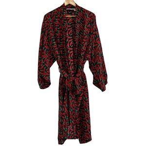 Vtg 90s ADDICTION Chili Pepper All-Over Print Silk Kimono Robe Belted One Size